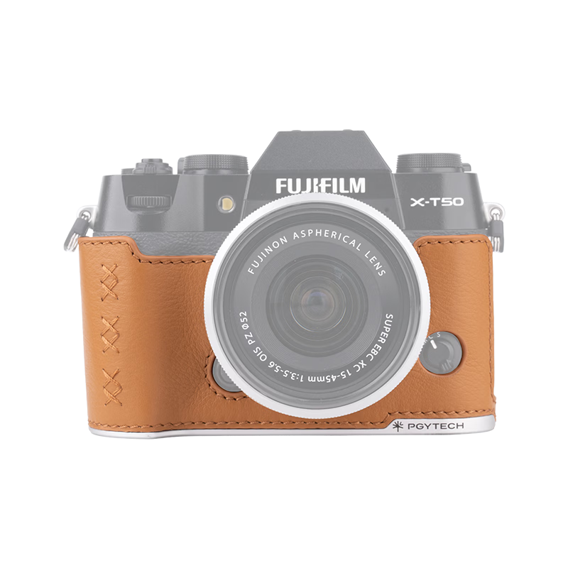 PGYTECH Fuji X-T50 Vintage Leather Camera Case Retro Artistic Mirrorless Genuine Leather Protective Cover with Metal Base Inner Liner Light Ochre Brown