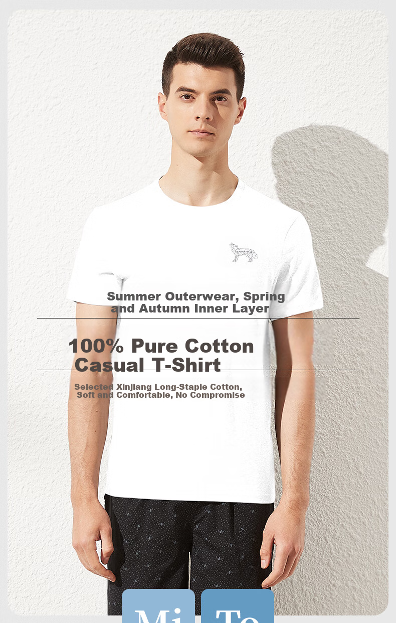Seven Wolves Men's Short Sleeve T-Shirt Summer 100% Cotton Geometric Wolf Print Sportswear Base Shirt 1