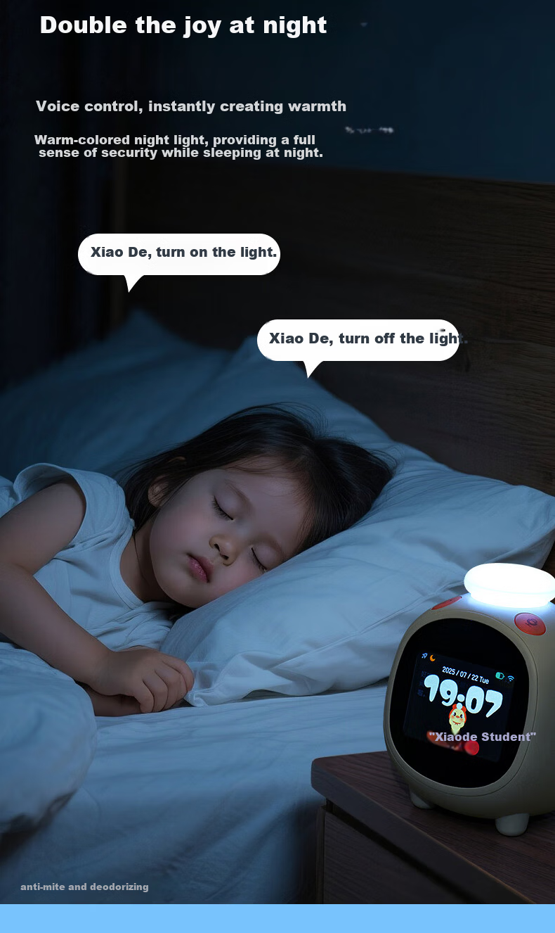 Deli Multifunctional LCD Cute Pet Smart Alarm Clock, 1200mAh, Student Night Light Bedside Clock, Children's Bedroom Clock, Time Management Device, White 8852 Gift 8