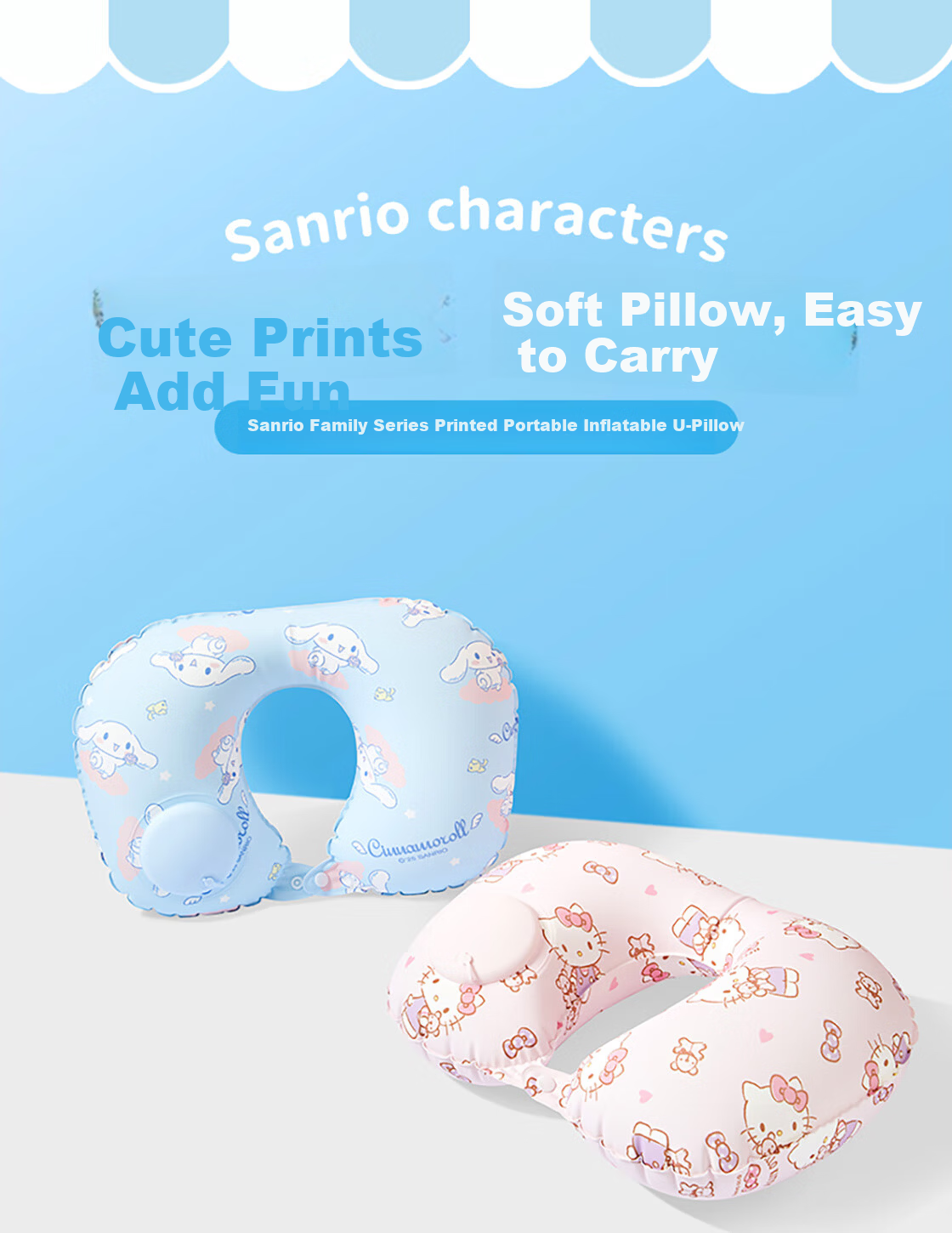 MINISO Sanrio Series Printed Portable Inflatable U-Shaped Pillow Cinnamoroll Portable Travel Pillow 1