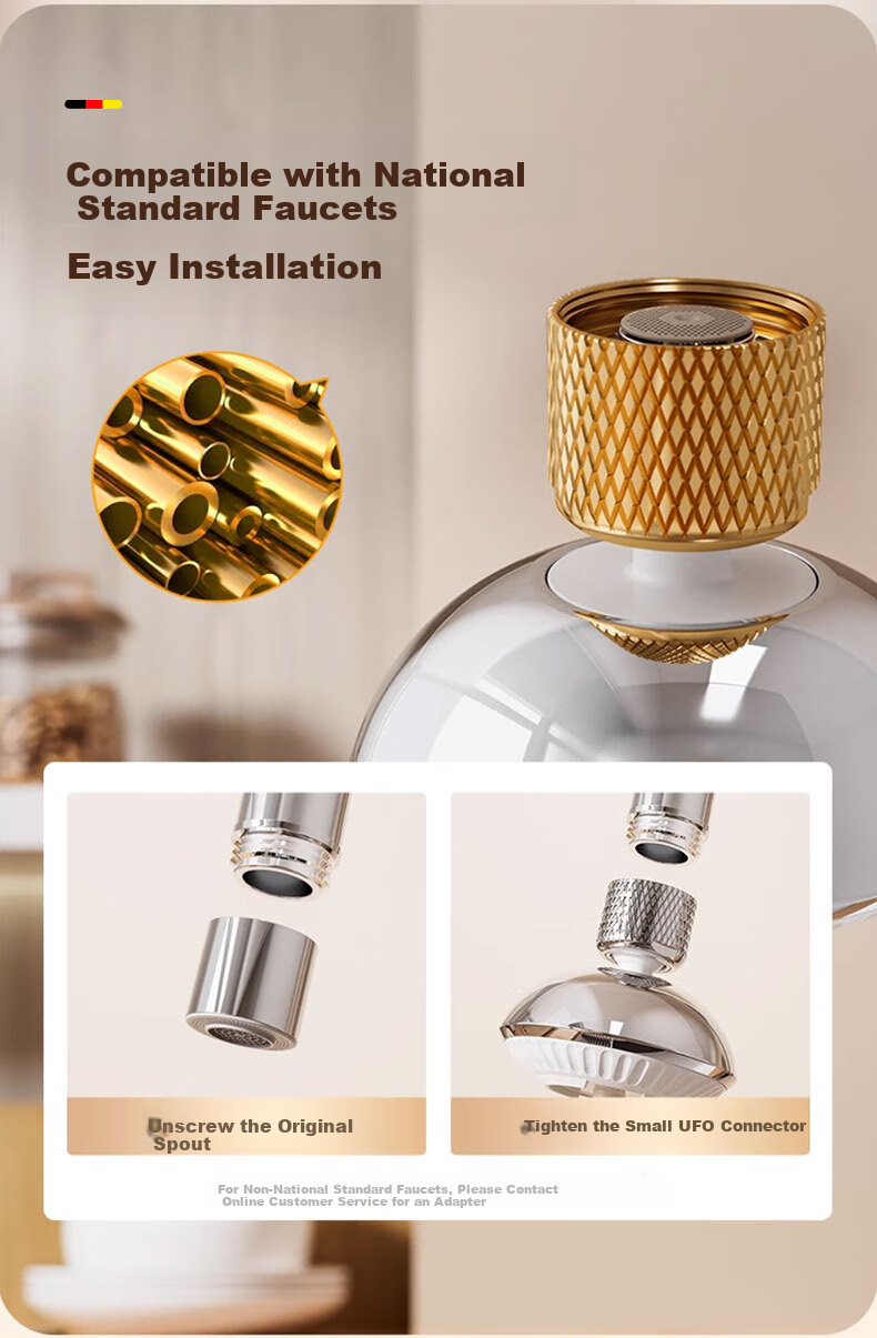 HOMK German Kitchen Faucet Splash-Proof Multi-Functional Aerator Filter Booster 12