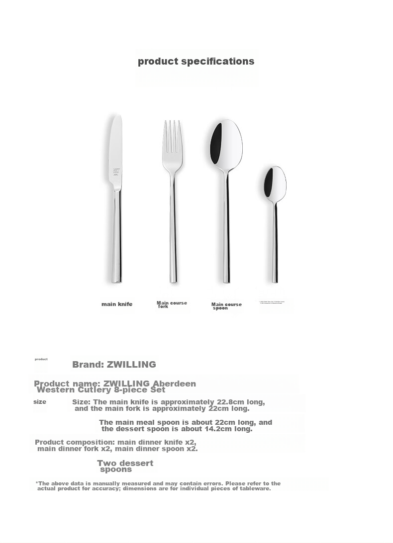 ZWILLING Tableware Set Including Spoons, Soup Spoons, Rice Spoons, Fruit Forks, Watermelon Spoons, Knives, Forks, Stainless Steel Coffee Spoons, Western Tableware Set of 8 Pieces 3