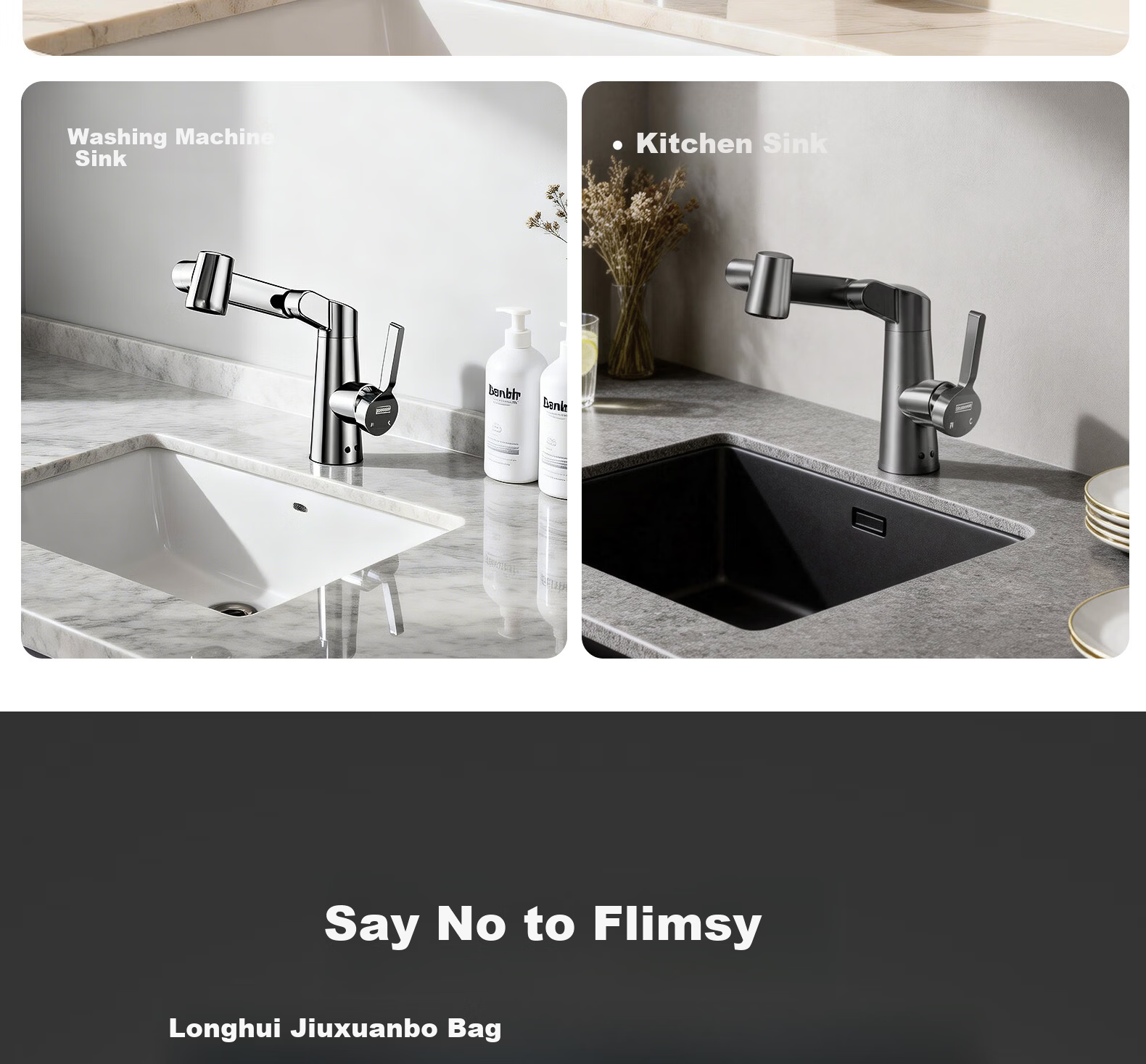 Submarine Mechanical Arm Faucet for Sink Bathroom Basin Under-counter Hot and Cold Water Mixer 2-in-1 Stainless Steel L7112H 24
