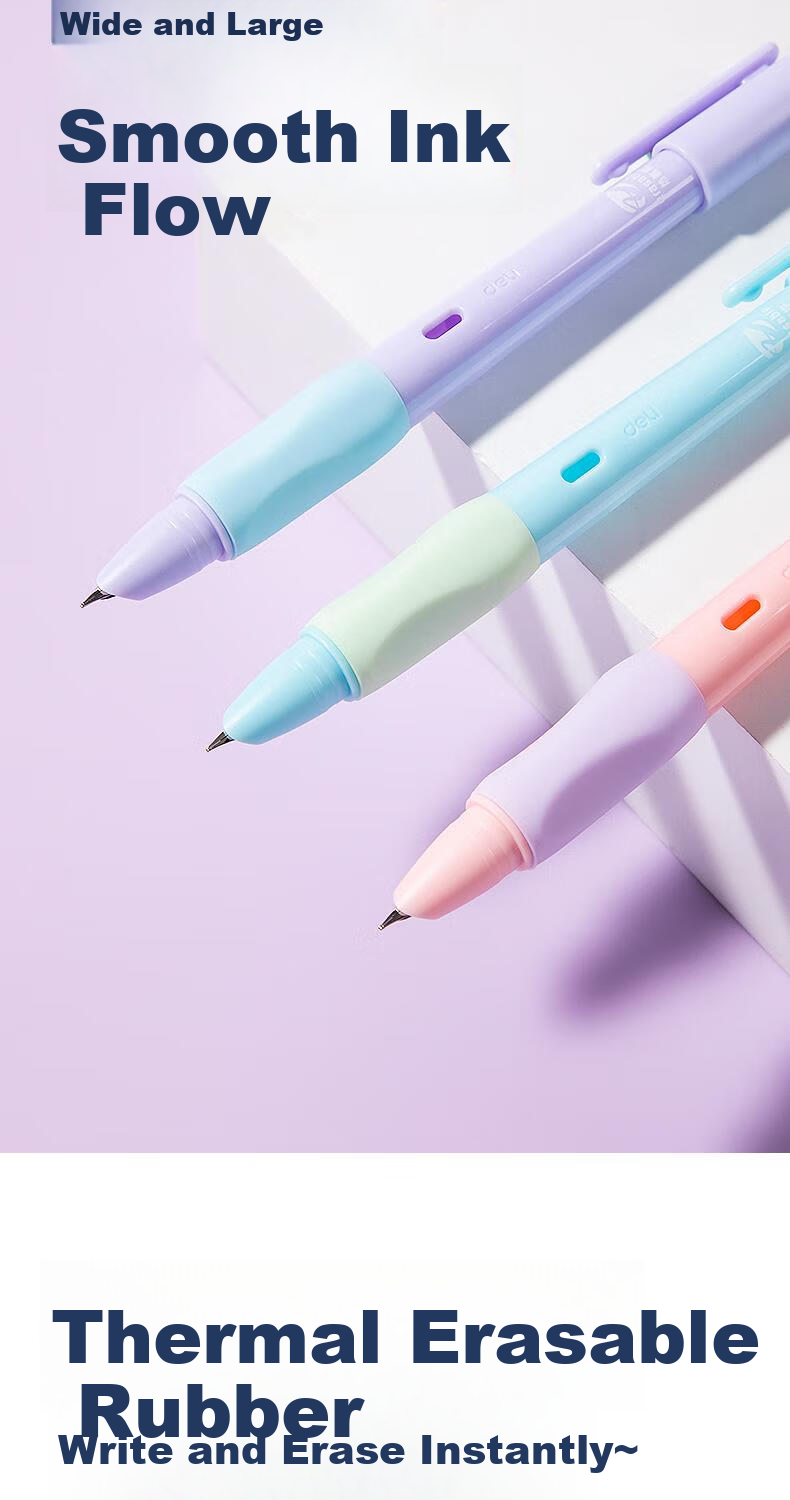Deli Erasable Soft Grip Silicone Case Student Calligraphy Fountain Pen F Nib (1 Pen, 2 Black Ink Cartridges, 1 Pen Conditioner) SF552 F Nib (Approx. 0.5mm) Random Color 3