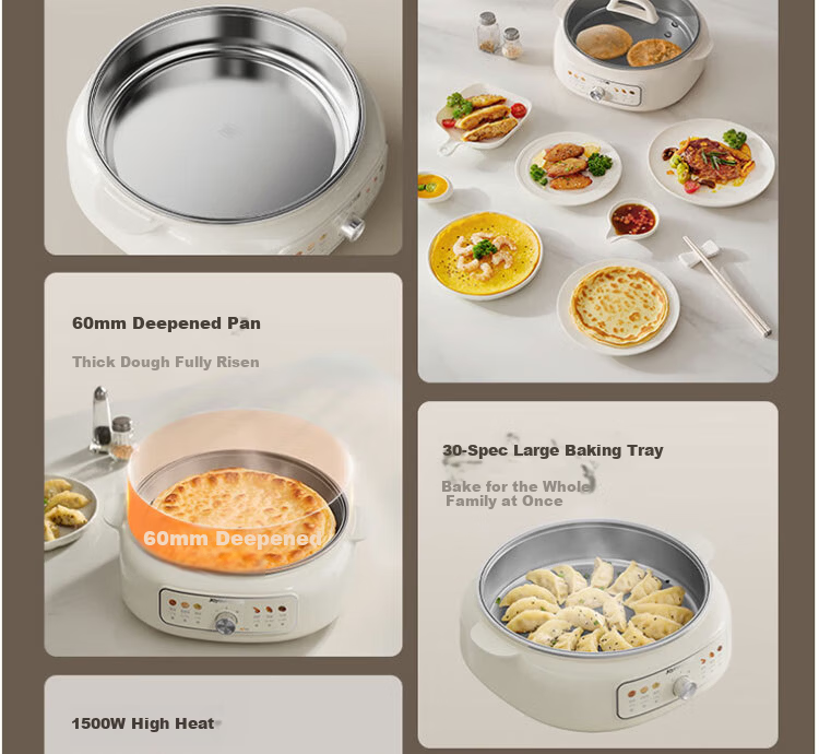 Joyoung JK30-GK339 Household Grill Pan 304 Stainless Steel Non-Coated Inner Pot Breakfast Maker Deepened Body Electric Griddle Multi-Function Electric Frying Pan 3
