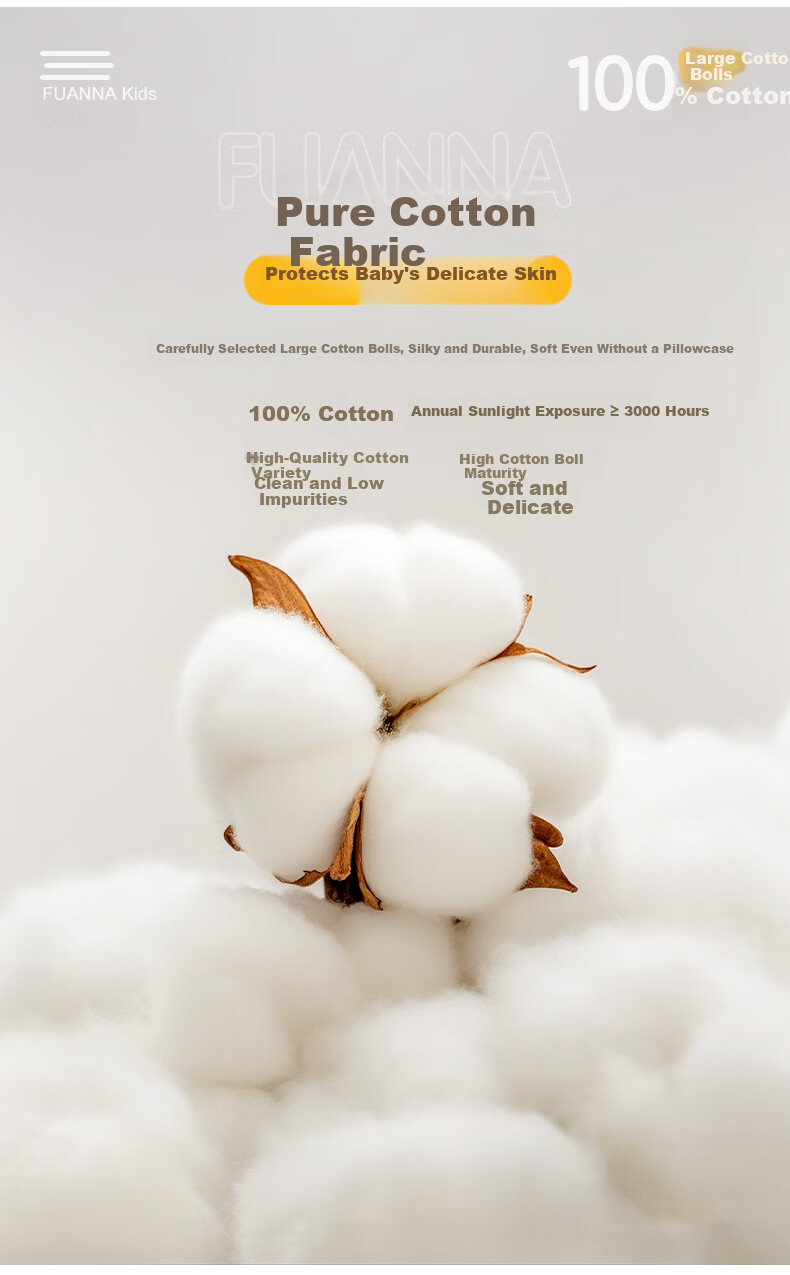 Fuanna Kids Pure Cotton Class A Antibacterial Fiber Pillow Core Student Children's Pillow 60*40cm 5