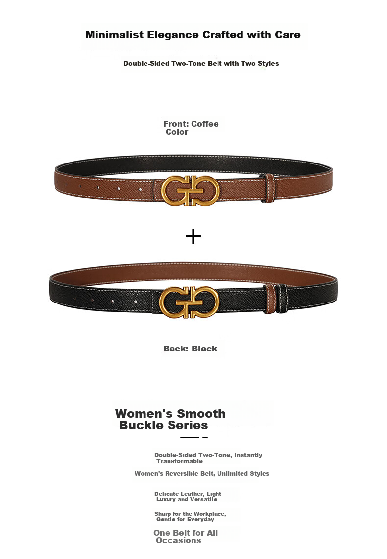 CARTELO Double-Sided Genuine Leather Women's Jeans Belt Smooth Buckle Plate Buckle Pin Belt Birthday Gift for Girlfriend 2