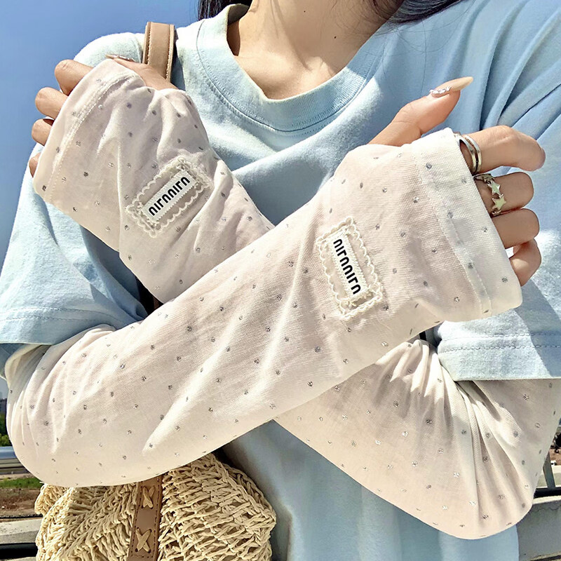 Spapani Polka Dot Ice Silk Sun Protection Sleeves for Women Summer UV Protection Loose Breathable Arm Sleeves