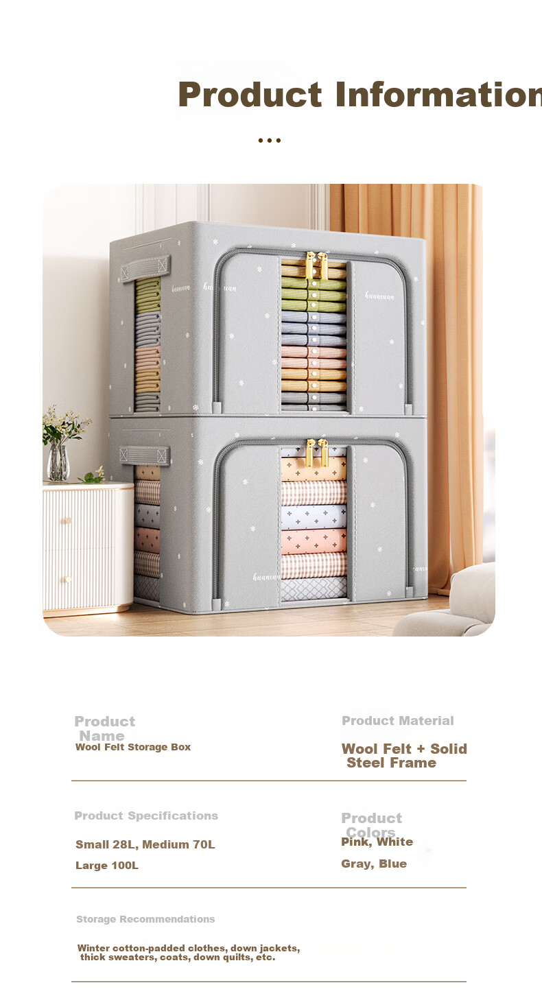 Natural House Washable Clothes Storage Box Large Capacity Wardrobe Organizer Gray - 66L 7