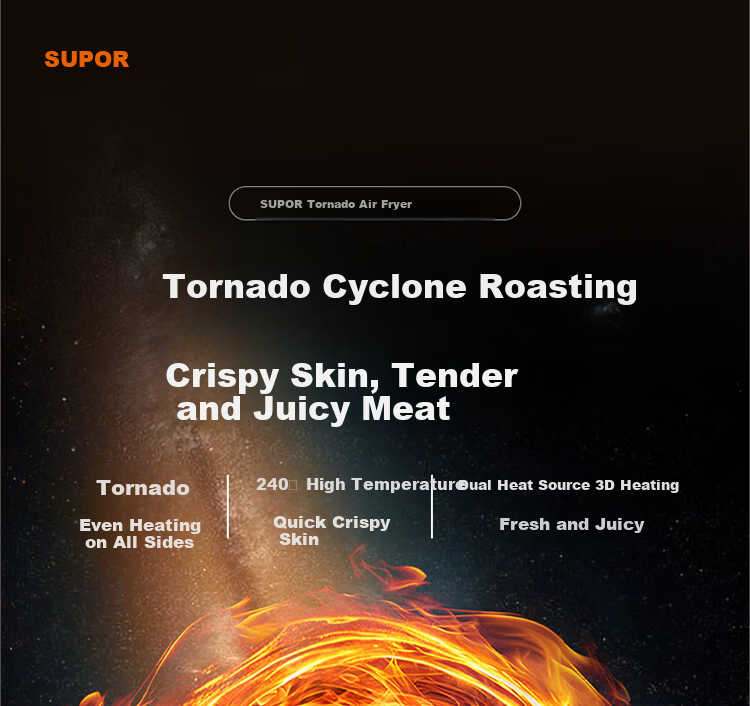 SUPOR Tornado Air Fryer Dual Heat Source 6.5L Fully Automatic Fryer and Oven Titanium New Steam Tender Fry KD65D852 6