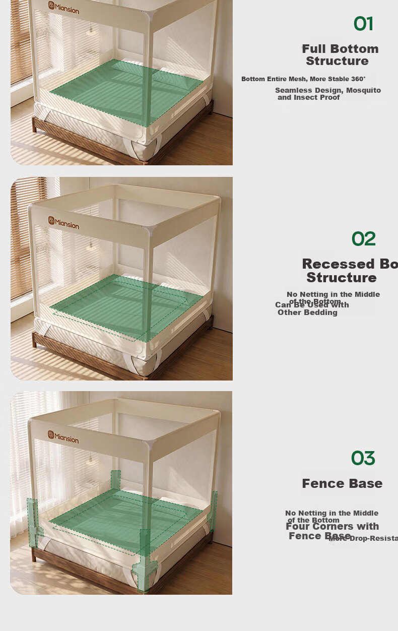 Miansiying Baby Anti-Fall Mosquito Net 1.8x2m Home Bed Fence No Installation Mongolian Tent Baby Grade Class A 17