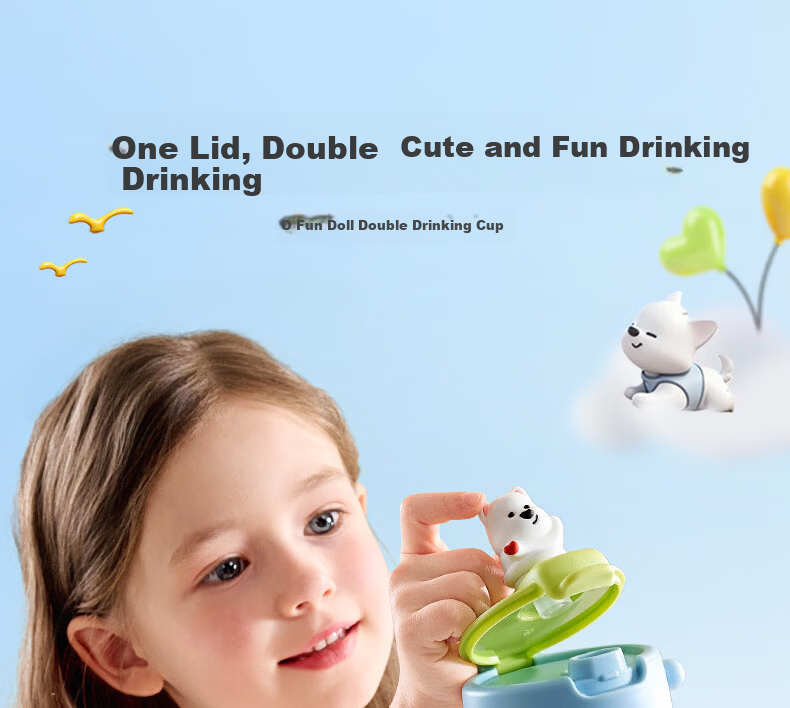 Babycare Children's Water Cup Summer Straw Cup Dual Drinking Outdoor Sports Direct Drinking Cup School Water Bottle Fun Doll 500ml - Red 2