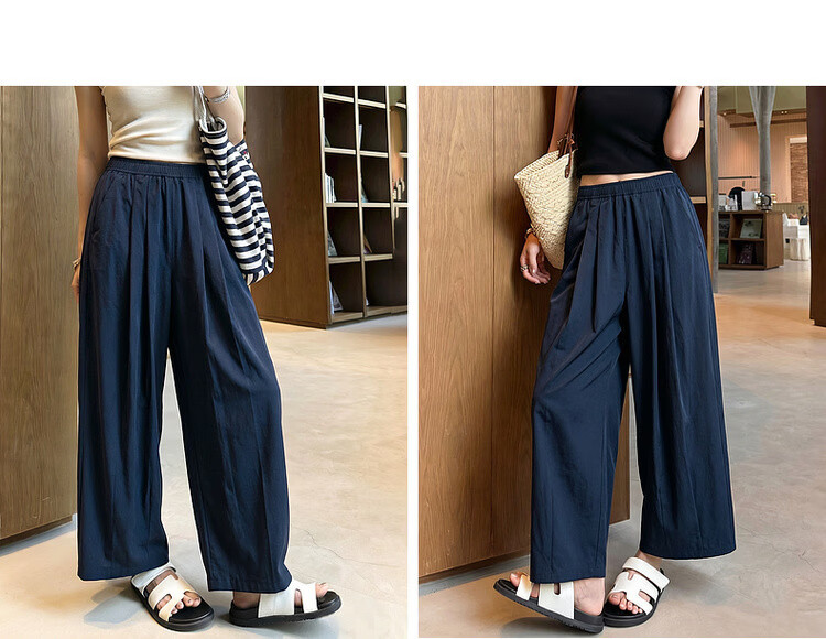 Demana Pear-Shaped Comfort Zone Summer Simple Style Nine-Point Straight Elastic Waist Slim Fit Petite Versatile Women's Casual Pants 11