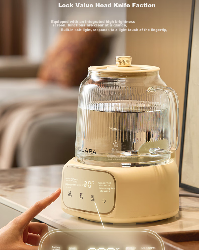 CLARA 1.5L All-Glass Health Pot Temperature Control Kettle Large Capacity Multifunctional Tea Maker Electric Kettle No Glue No Seam Titanium Tea Strainer Model 11