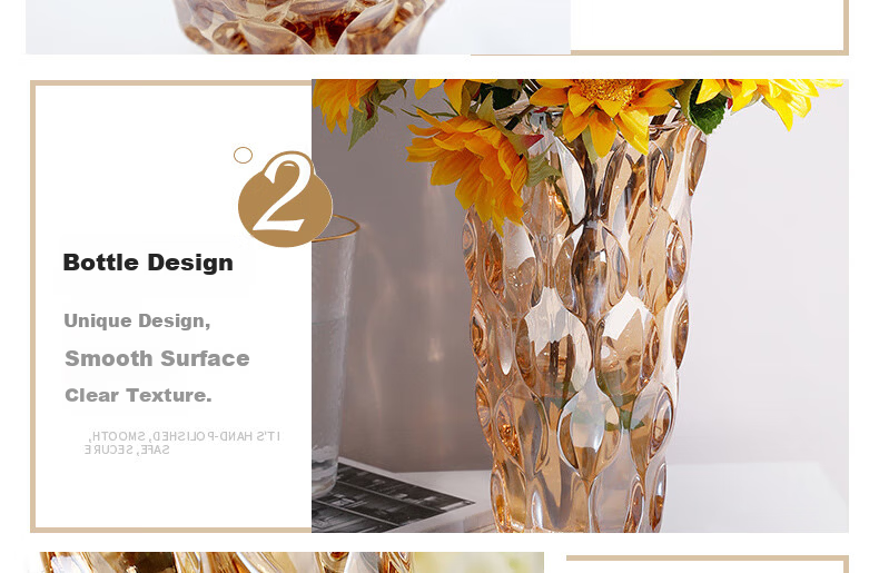Shengshi Taibao Bohemian Crystal Glass Vase Transparent Hydroponic Container Flower Arrangement Table Decoration Amber 24cm 13