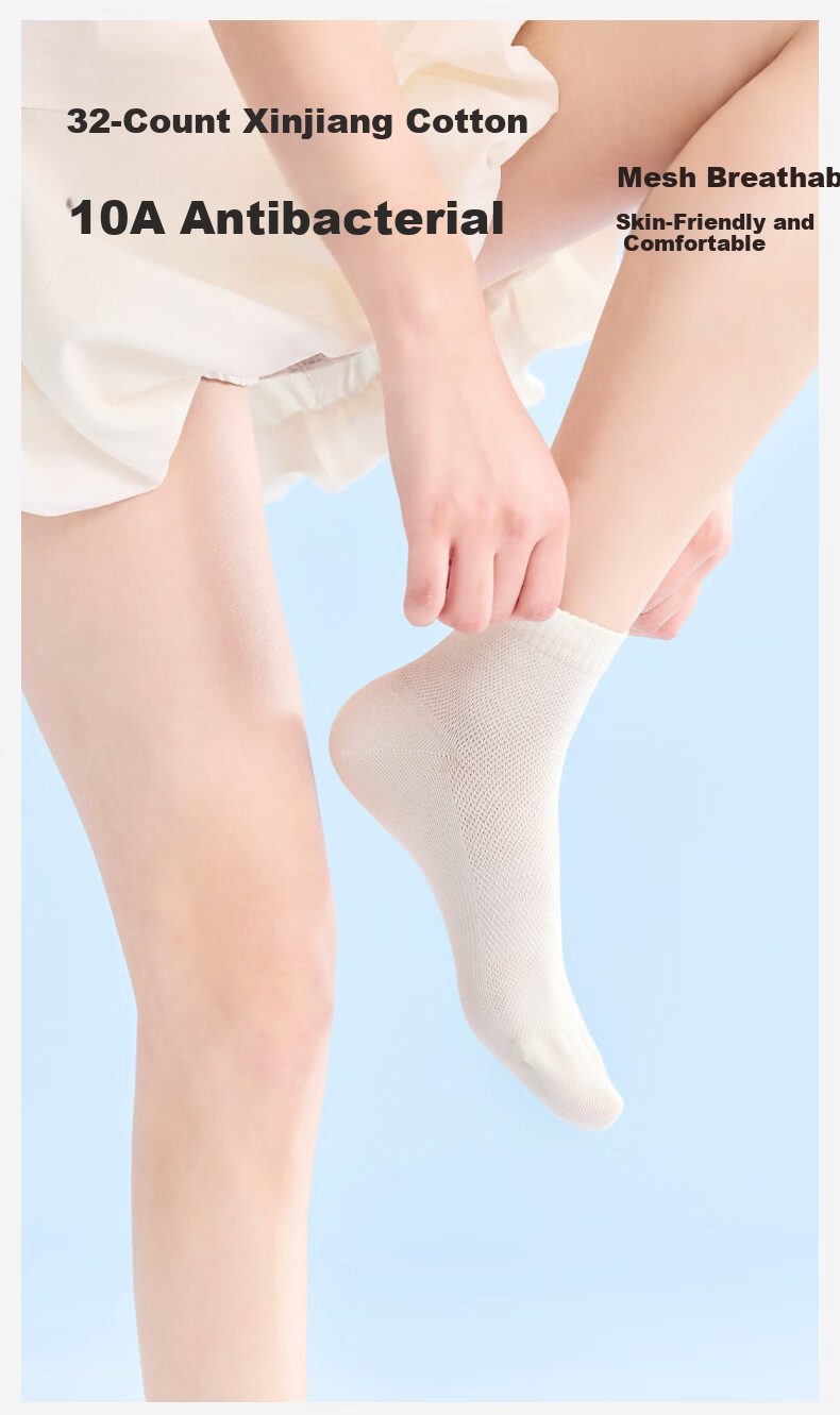 MiiOW Summer Breathable 10A Antibacterial Camellia Essential Oil Mesh Breathable Women's Odor-Resistant Pure Cotton Short Socks 5 Pairs Pack 1