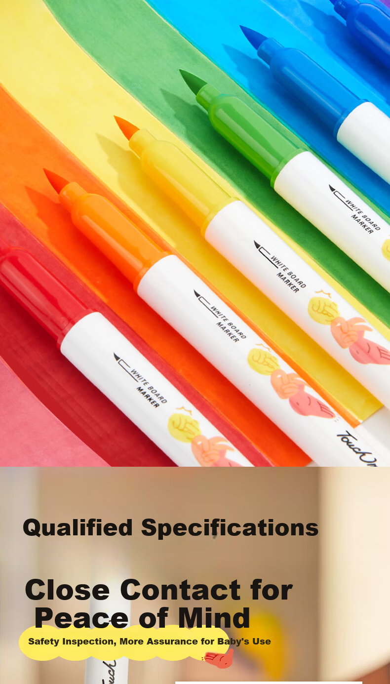 Touch Mark Colored Whiteboard Markers Soft Tip 8 Colors Washable Erasable Markers Large Capacity for Kids Early Education Doodle Board Writing Blackboard Pens for Children Students 6