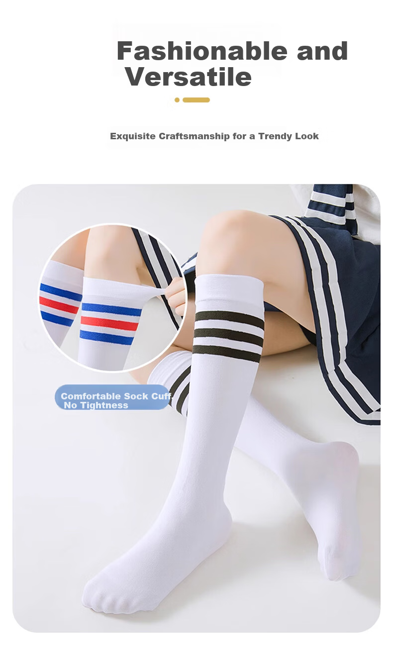 Langsha Girls' Long Tube Socks Summer Thin Ice Silk High Tube Black and White Student Socks Spring and Summer Children's Calf Over-the-Knee Socks 5