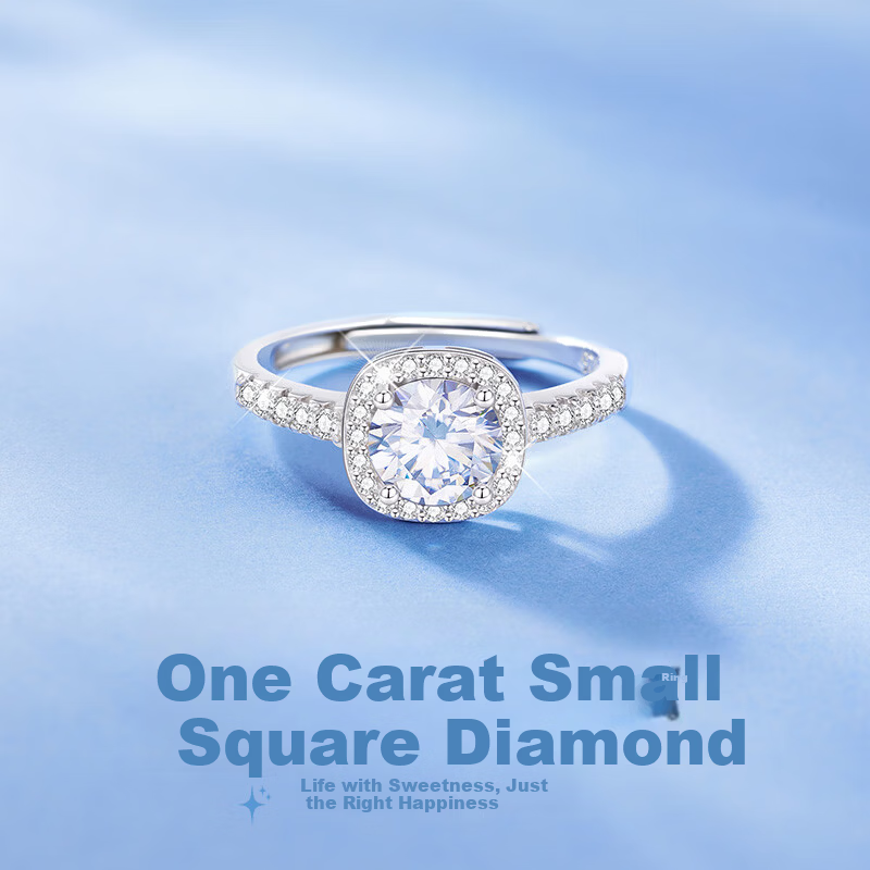 GLTEN Sugar Cube Engagement Ring 1 Carat Moissanite Silver Ring for Women Wedding Gift for Girlfriend Wife