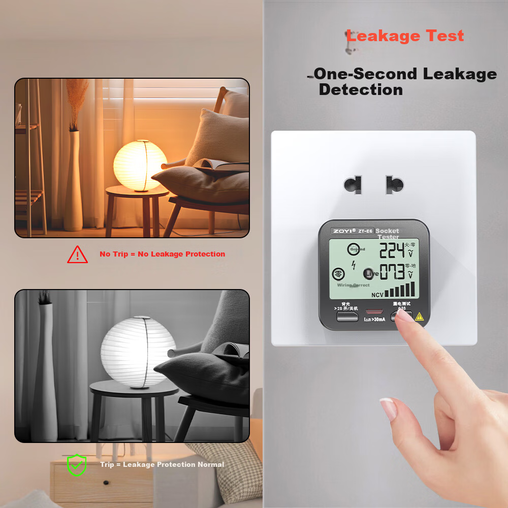 ZOYI Multifunctional Multimeter Socket Tester Phase Detector Polarity Voltage Tester Leakage Detector [ZT-E6] 4
