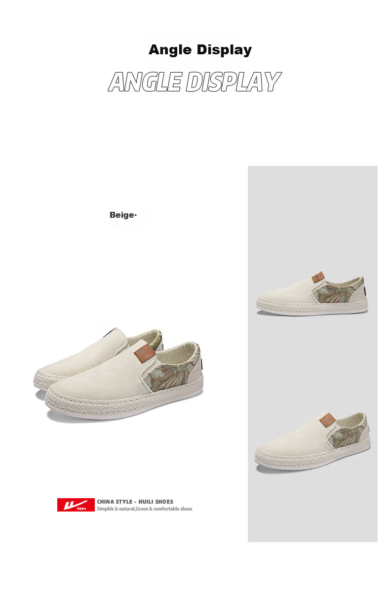 Warrior Men's Spring Slip-On Canvas Shoes Ultra-Light Soft Sole Traditional Print Fashion Versatile Canvas Shoes Black Color Size 44 14