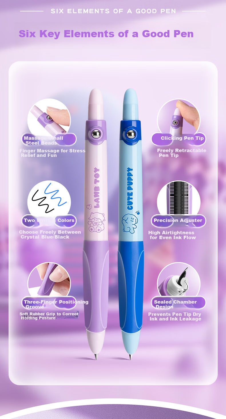 Ichimaru Ka Relief Fountain Pen Click Type for 3rd Grade Elementary Students with Replaceable Ink Cartridges Posture Correction Writing Pen Beginner Fountain Pen 1 Pen + 4 Ink Cartridges KBX-6344D Sof 2