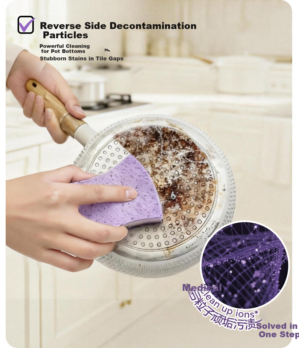 INWEJIA Dishwashing Sponge Scrubber Magic Eraser Wood Pulp Cotton Pot Cleaning Sponge Kitchen Taro Purple 10 Pieces 5