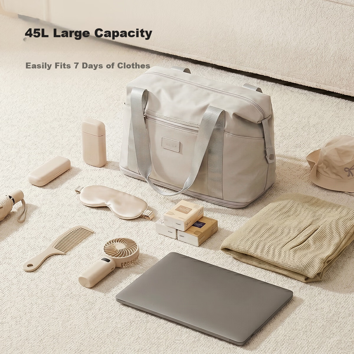 HLA Travel Bag Large Capacity Lightweight Expandable Storage Handbag Gym Sports Luggage Warm Mist Gray