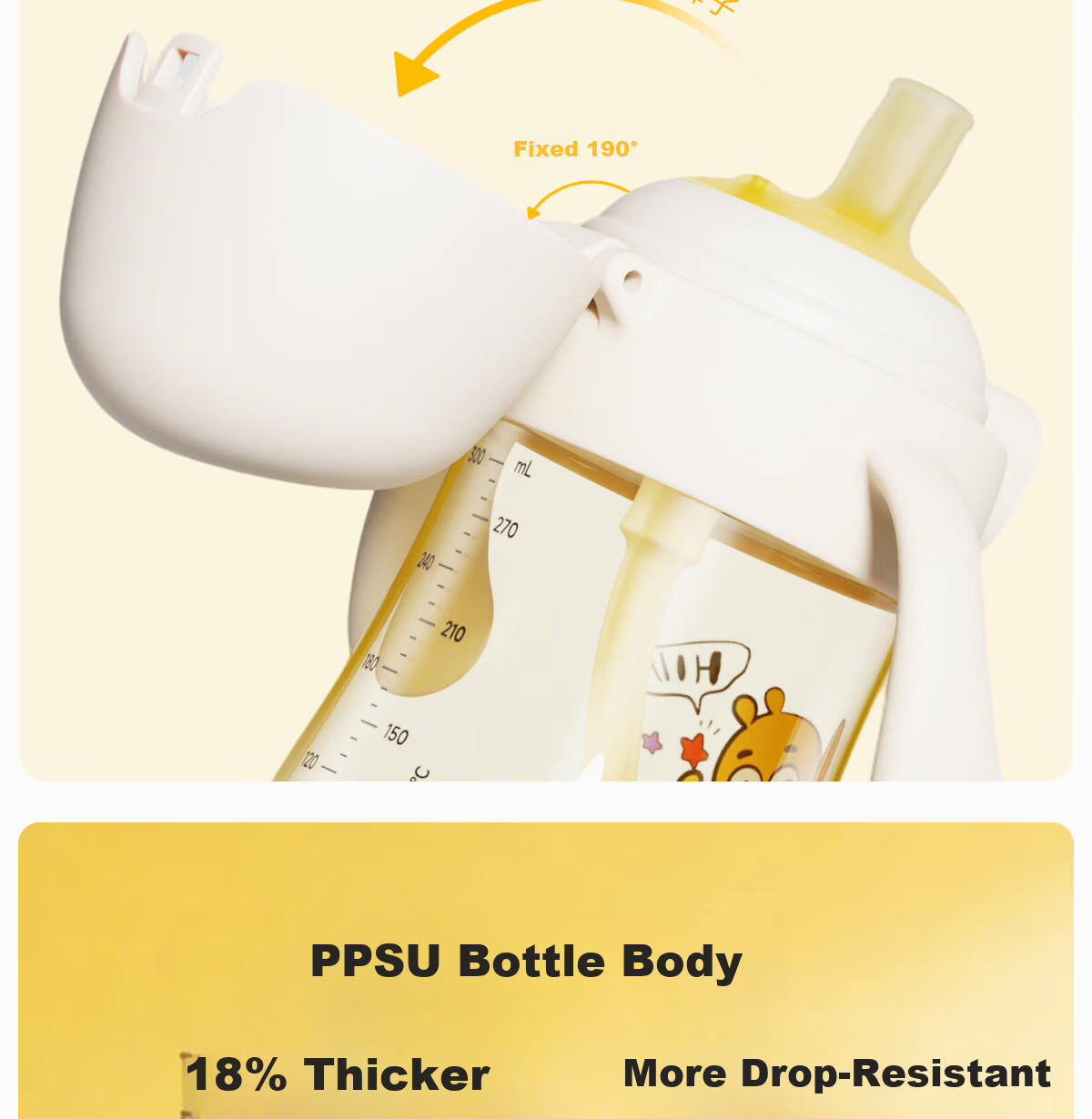 NEVS Baby Duckbill Sippy Cup Infant Training Cup Flip Lock Children's Water Cup PPSU Gravity Ball Straw Cup 300ml 18