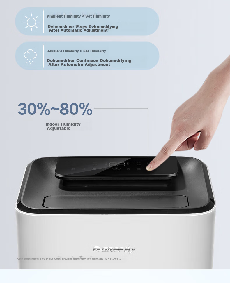 GREE Home Smart Dehumidifier DH30EPA1A (WIFI) - Low Noise Bedroom Basement Industrial Moisture Absorber Large Area Drying Machine 7