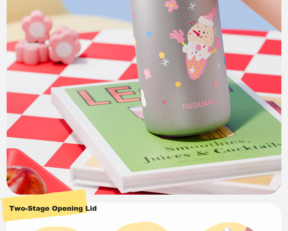 FGA Fugang Children's Day Insulated Bottle 316L Stainless Steel Straw Maternity Water Cup Student Portable Flip Lid Cup Silver Pink 5