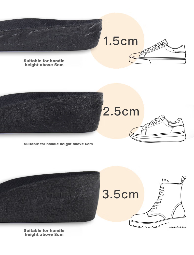 Gouge Snail Height-Increasing Insoles for Women, Arch Support, Comfortable, Invisible, Black, Women's Style, 2.5CM, One Size Fits All, 1 Pair 16