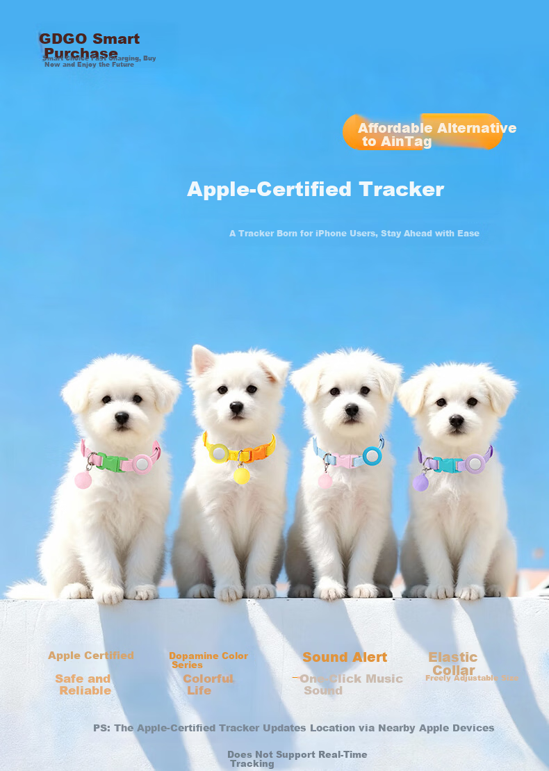 GDGO New Year Limited Edition Apple Anti-Lost Tracker Compatible with AirTag, Anti-Swapping, for Stray Cats and Dogs, Pet Anti-Choking Collar with MFi Certification, Purple 1