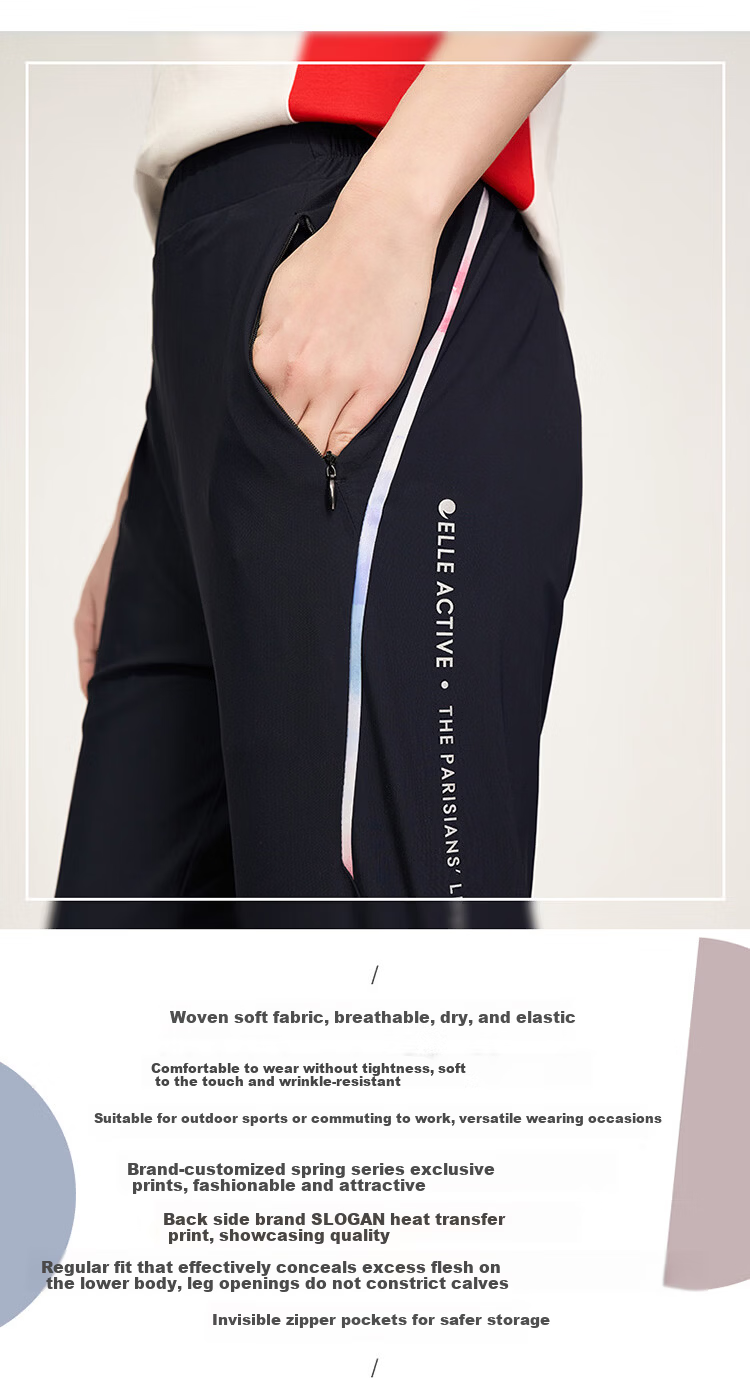 ELLE ACTIVE Casual Woven Cropped Pants for Women Summer Breathable Quick-Dry Sports Pants Commuter Versatile Slim Fit Navy Blue S 2