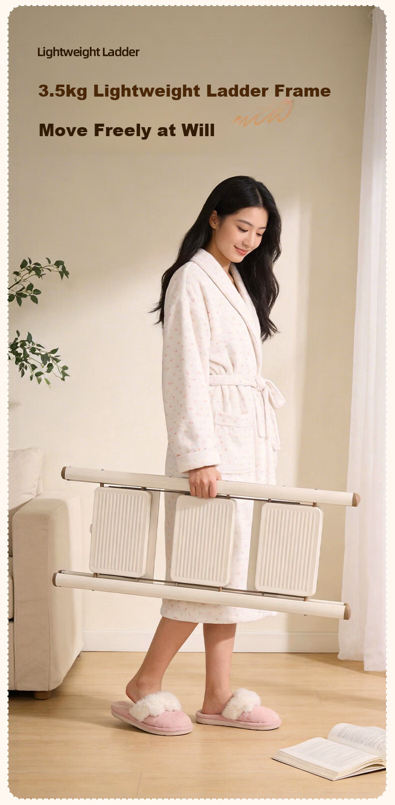 Xiaomoti Household Folding Thickened Carbon Steel A-Frame Ladder Indoor Multifunctional Step Ladder with Handrail Four-Step Ladder 13