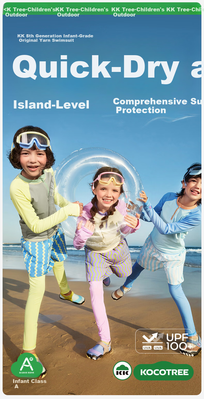 Kocotree KK Tree Kids Swimwear Original Yarn Sun Protection Boys and Girls Two-Mode Wet and Dry Split Swimsuit Long Sleeve Island-Level Three-Piece Set 3