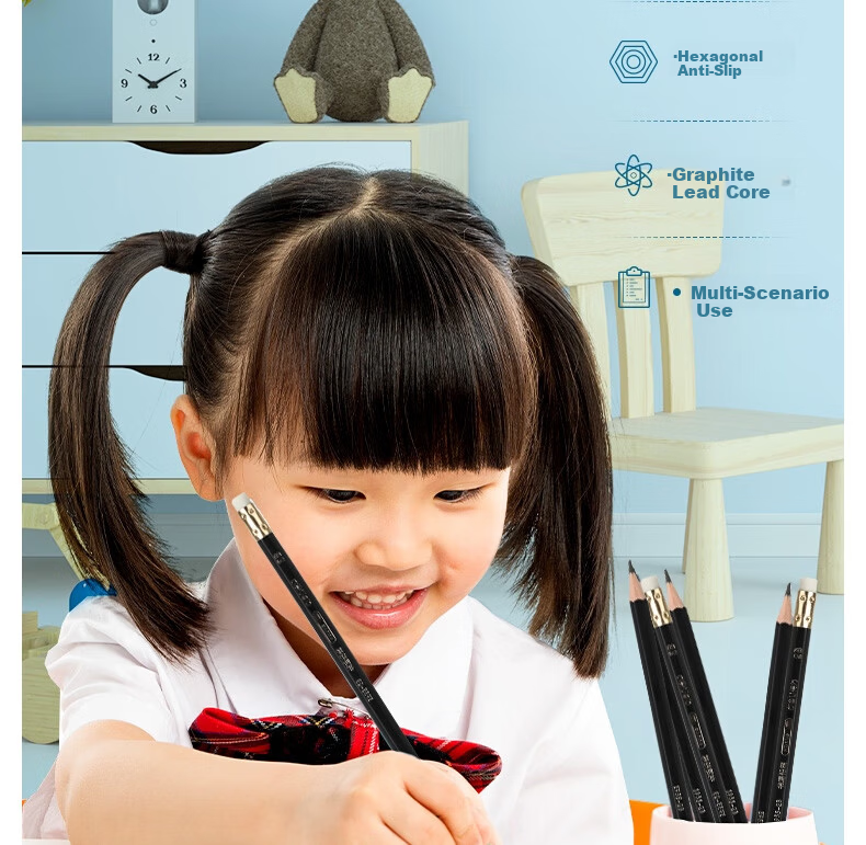 Deli 2B Black Barrel Office Leather Tip Writing Pencil Drawing Doodle Pencil 12pcs/Box S955-2B 4