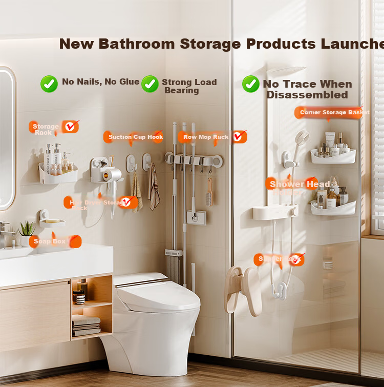 JD Jingzao Suction Cup Storage Rack No-Drill Hook Basket Bathroom Wall-Mounted Toilet Washbasin Organizer 4