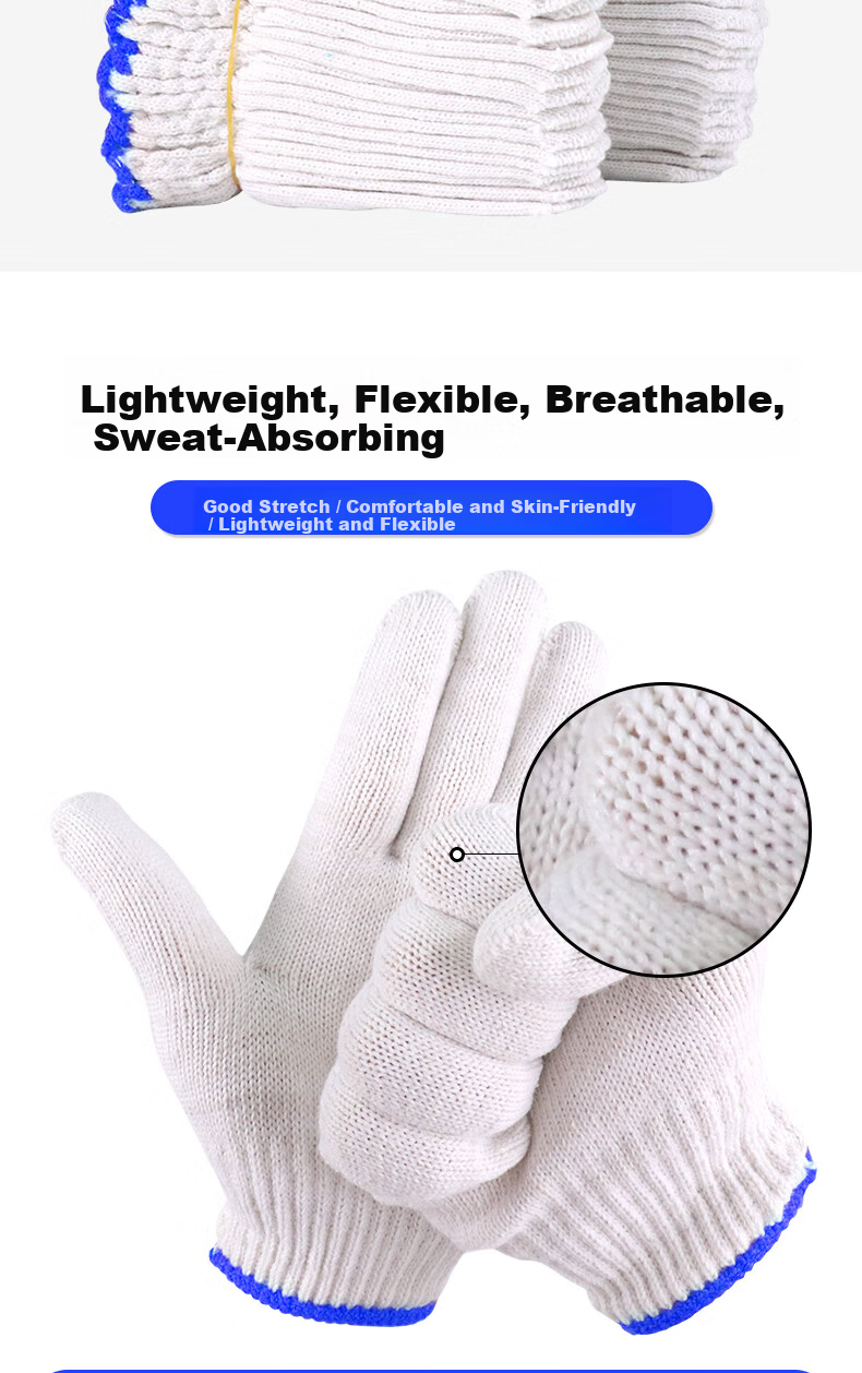 Aideer Labor Protection Cotton Thread Gloves Work White Cotton Yarn Safety Gloves Value Pack CW687688 3