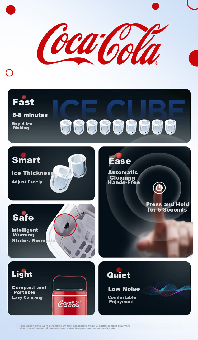 Coca-Cola Home Use Small Fully Automatic Ice Maker One-Key Cleaning Bullet Ice Mini Dormitory Ice Machine Adjustable Ice Size Portable 1.2L About 100 Ice Cubes AH-18ZB05J 2