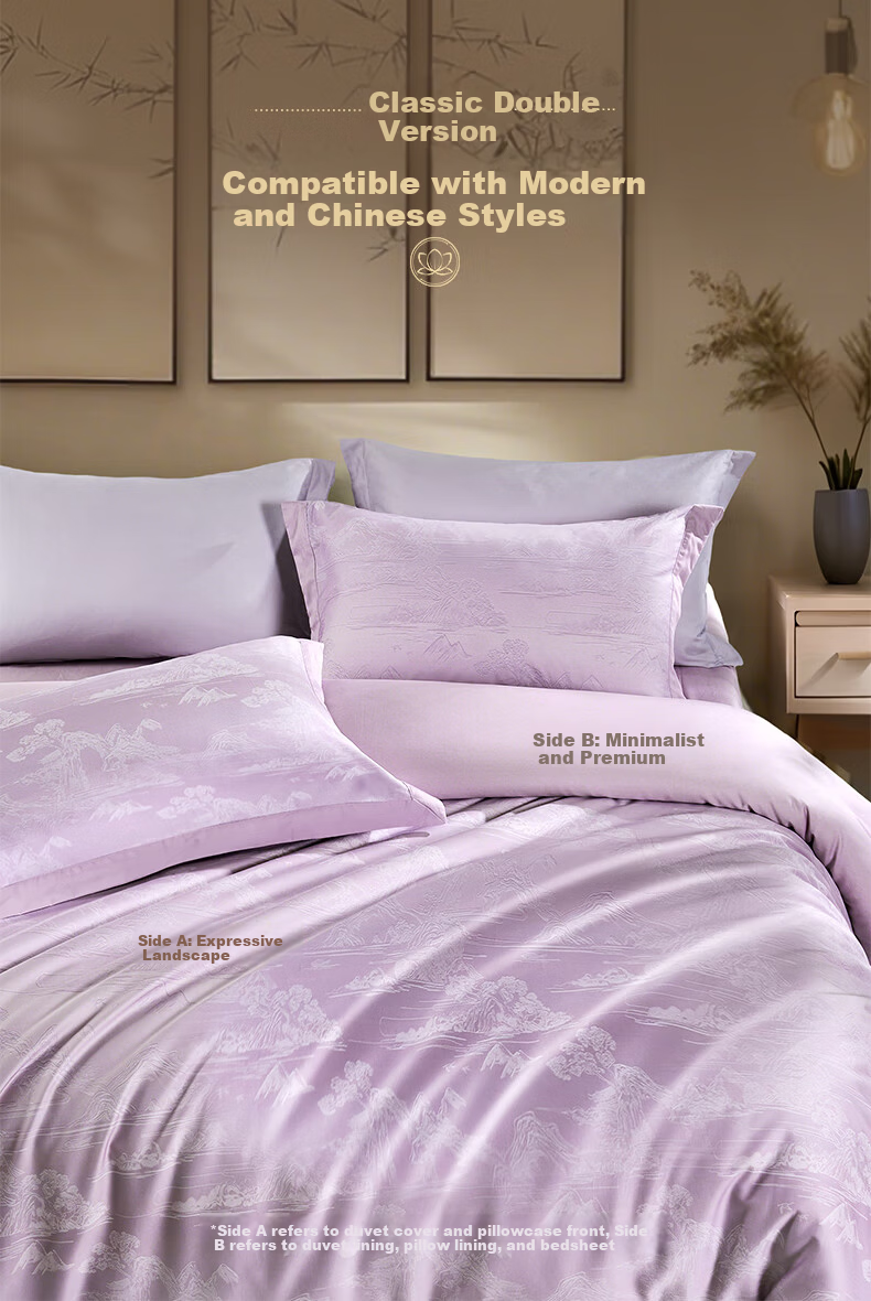 Fuanna 4-Piece Set 100s Double-Strand Long-Staple Cotton Luxury Bedding Set Pure Cotton Sheet and Duvet Cover 203*229cm 11