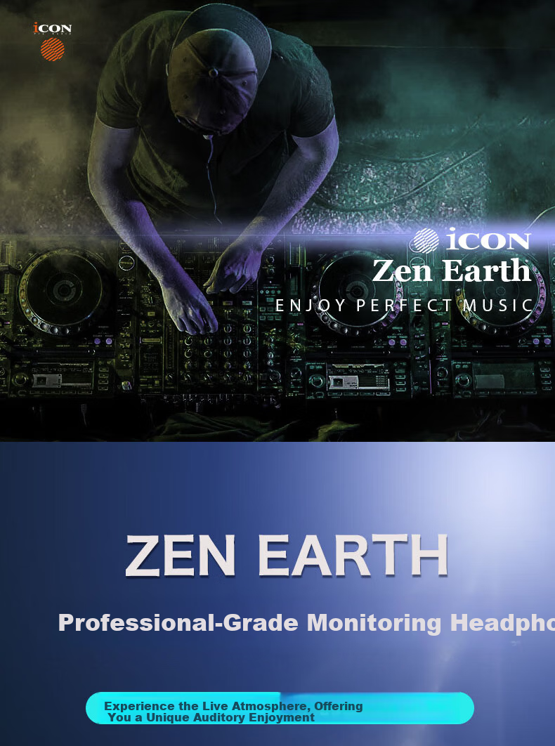 ICON ZEN EARTH Professional Monitoring Earphones 1.2m Wired Dynamic In-Ear HiFi Earphones Balanced Armature Ear Monitor 1