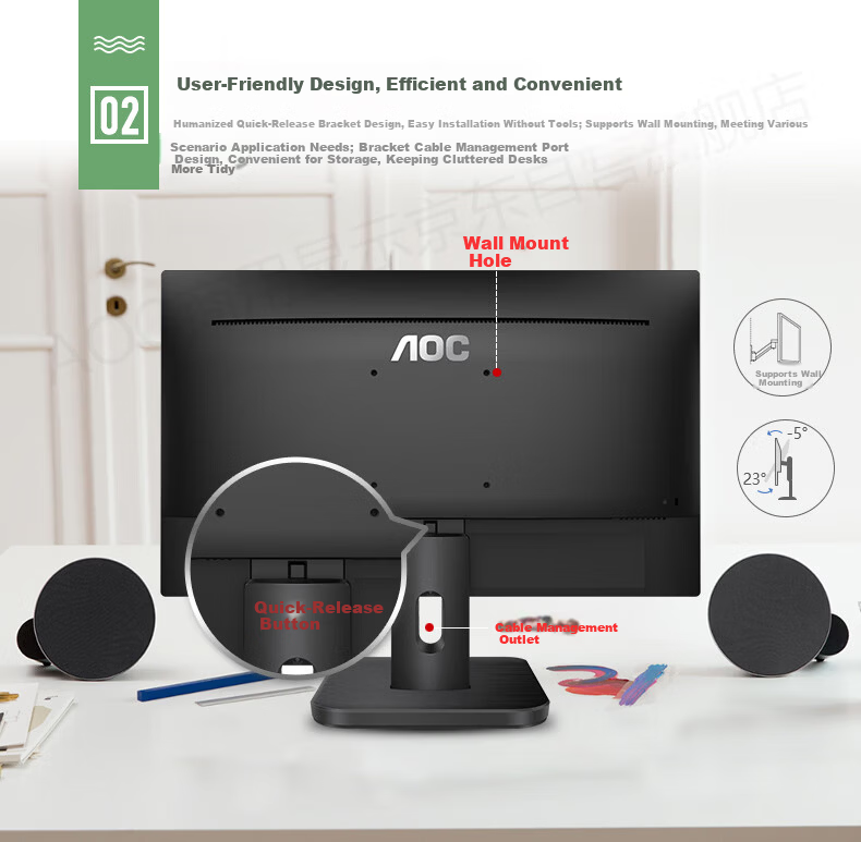 AOC Monitor 21.5 Inch VA Wide Viewing Angle 1080P Full HD HDR Mode Computer Display 22B3HM 3
