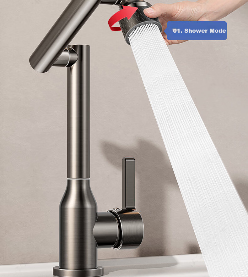 Baihan All-Copper Thickened Washbasin Faucet Bathroom Mechanical Arm Basin Universal Rotatable Hot and Cold Dual-Control Faucet 13