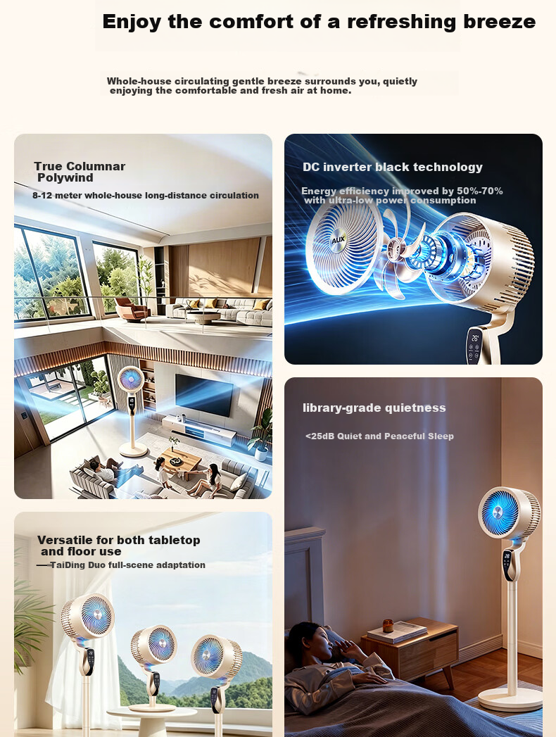 AUX [DC Inverter Pure Copper Motor] Air Circulation Fan High Wind Power Floor Fan Table Fan Three-in-One First-Level Energy Efficiency Silent Model FX-L72DR-DC Apricot Color 6