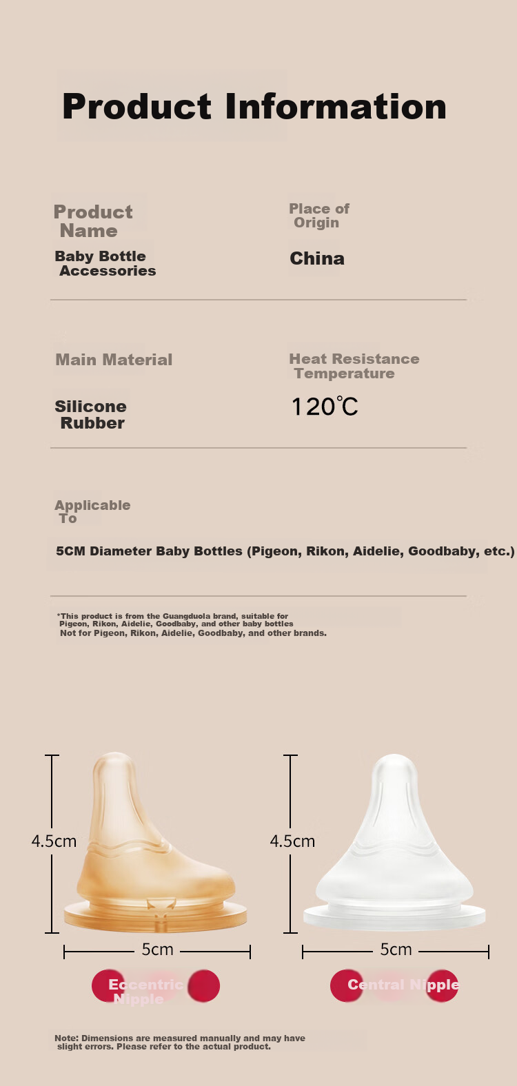 Guangduola Ultra Soft Real Feel 3rd Generation Weaning Nipple Eccentric Wide Neck for 1 Month+ Compatible with Pigeon Baby Bottle Accessories 7