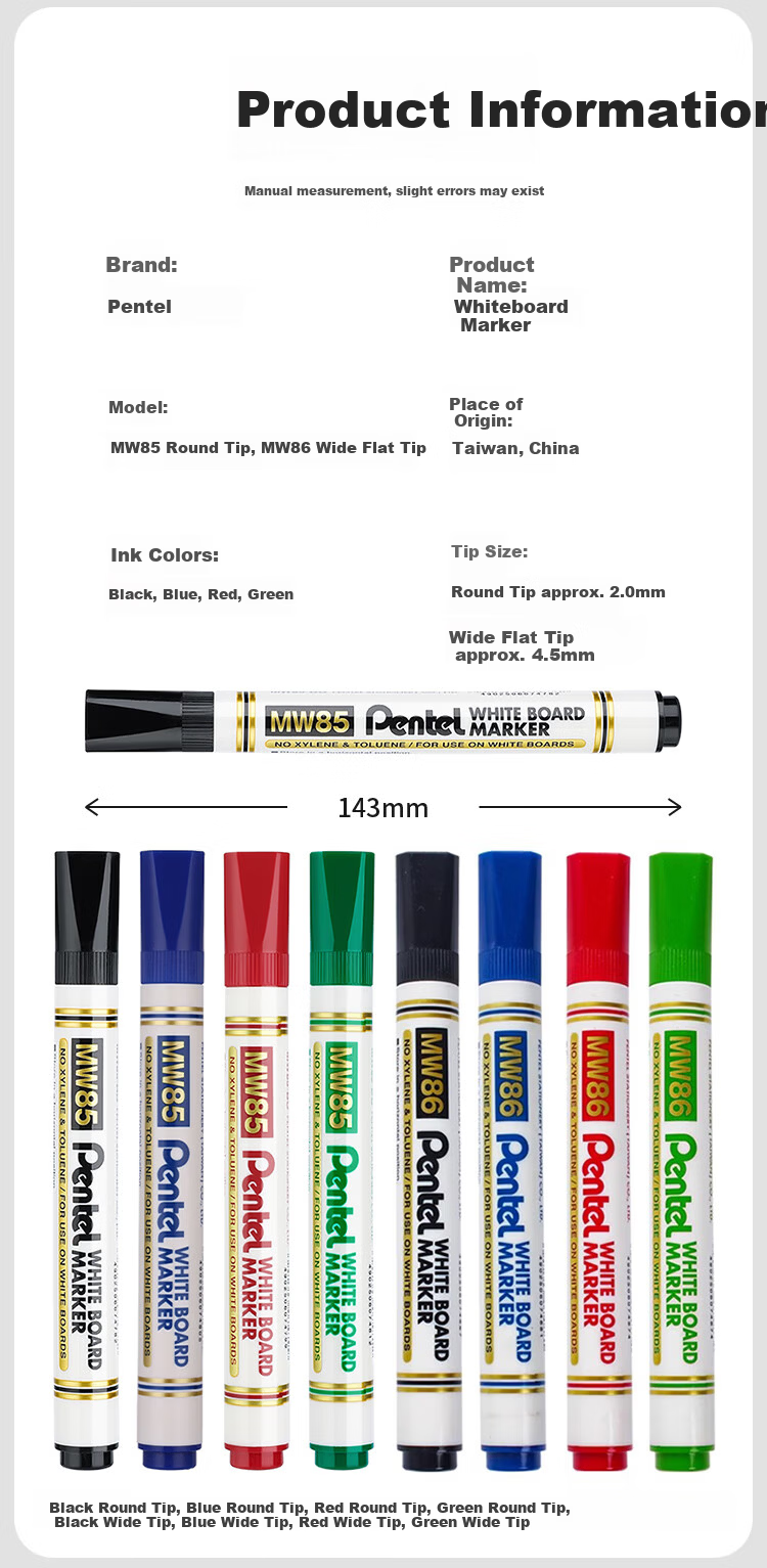 Pentel Erasable Round Tip Whiteboard Marker MW85 Single Black Ink Smooth Writing Office Stationery 3