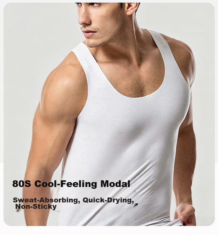 Ordifen 2-Pack Men's Vest High-End Casual Seamless Base Layer 80S Modal 10A Antibacterial Summer Thin Sports Underwear 12