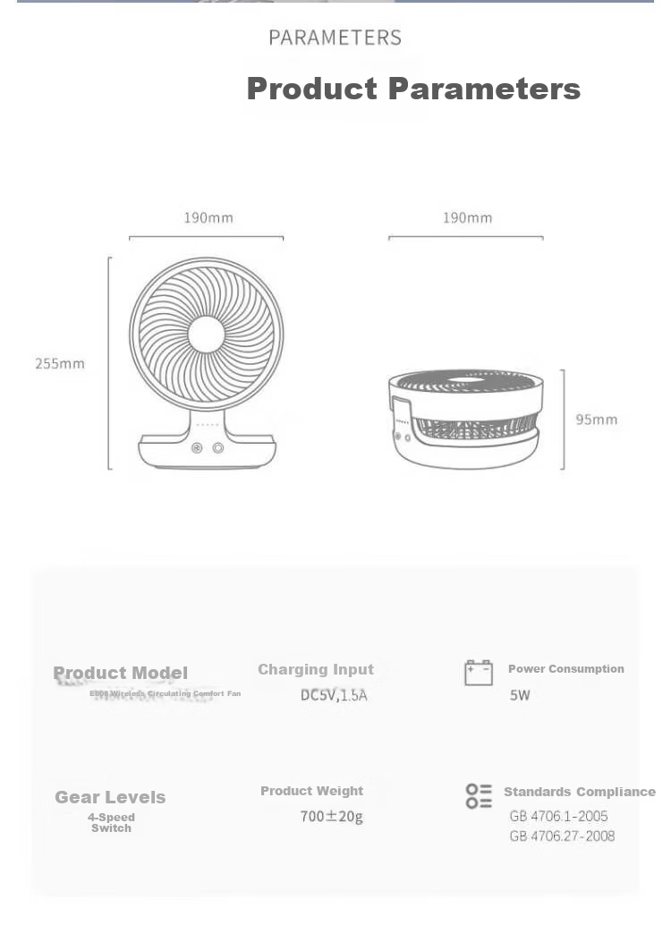 Edon Floating Wall-Mounted Air Circulation Fan Wireless Desktop Kitchen Small Fan Rechargeable Foldable Portable Office Electric Fan Bathroom Kitchen Wall-Mounted Fan E808KY 25