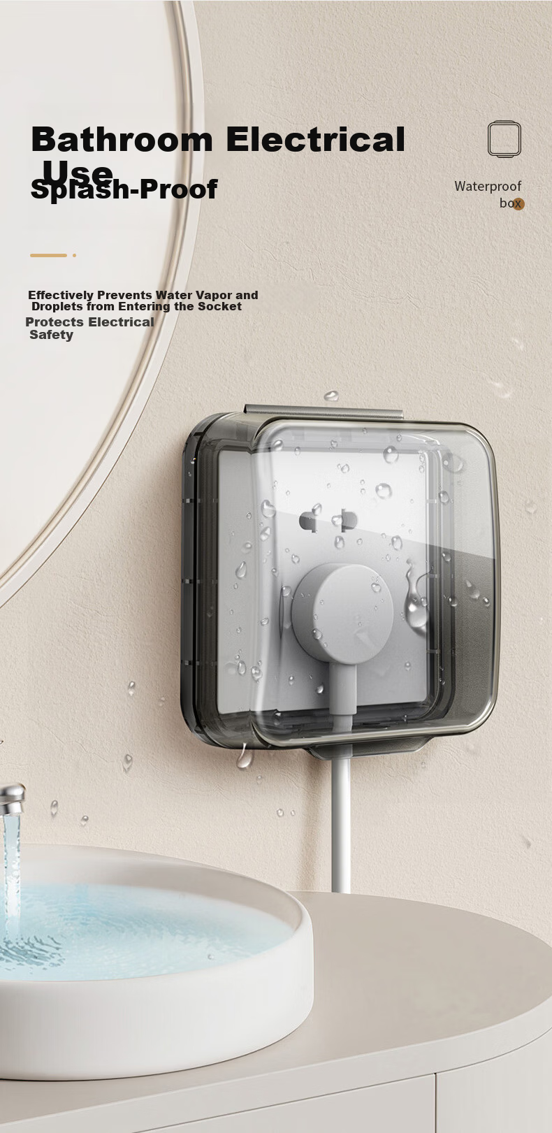 International Electrician 86 Type Waterproof Socket Box Waterproof Cover Dustproof Cover Transparent Waterproof Cover No Drilling Required Extended Height Waterproof Cover 4